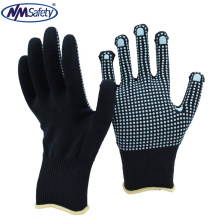 NMSAFETY 13g dark blue nylon liner, blue PVC dots on palm safety cotton gloves
